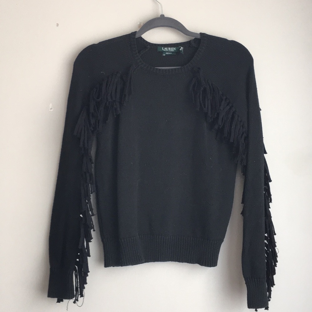 Ralph Lauren Black Tassel Sweater; size M
